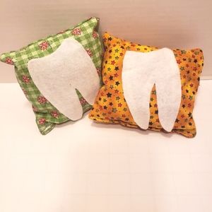 2 Handmade Tooth Fairy Pillows, Yellow and Green